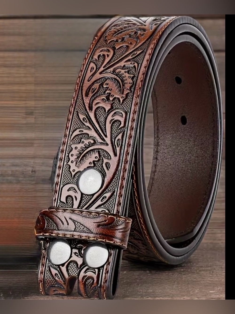 Western Brown Tooled PU Leather Belt with Silver Studs Ready for any Buckle